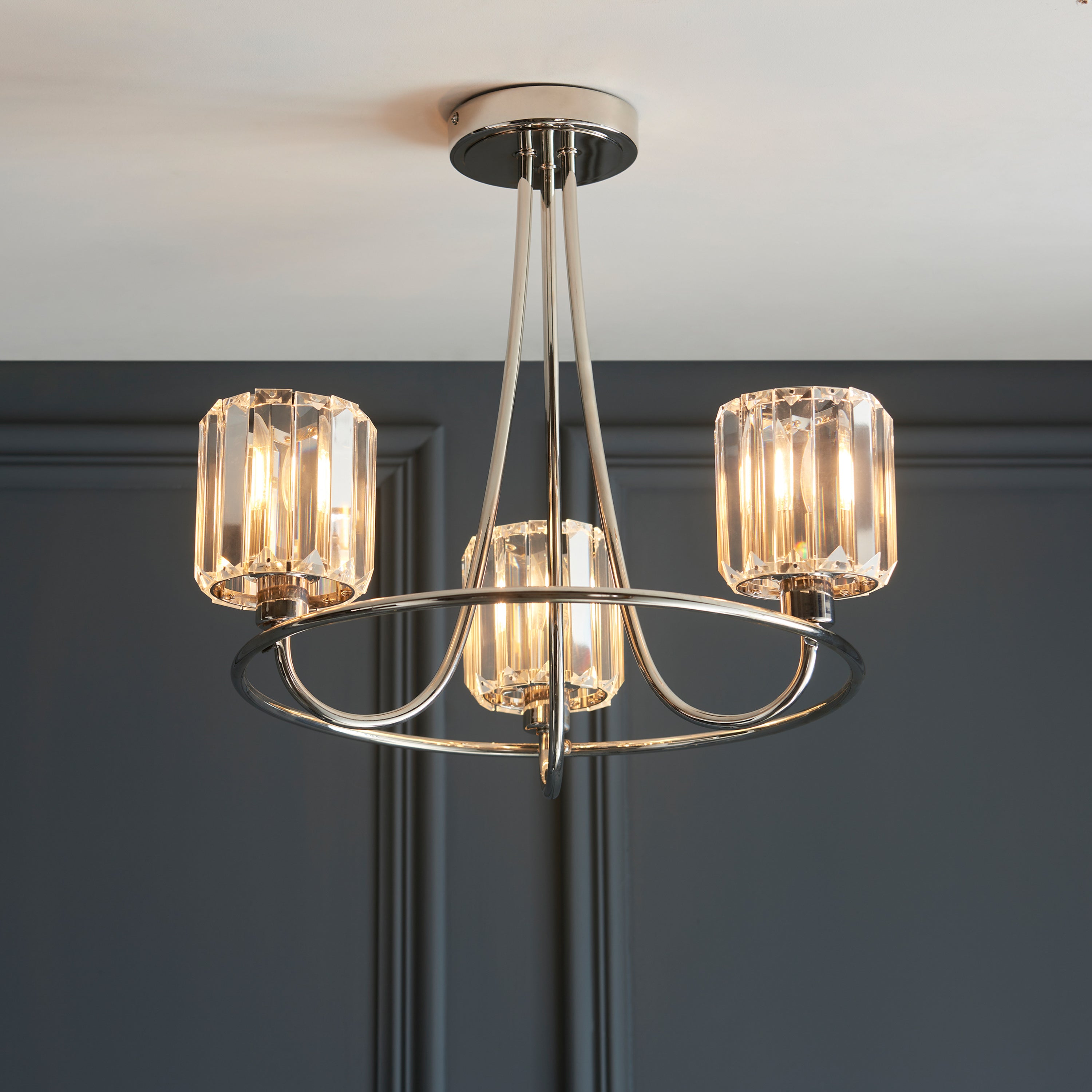 Denton Chrome & Faceted Glass Ceiling Light